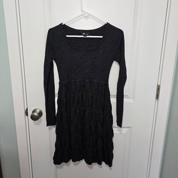 AB Studio Sweater Dress Size Small Charcoal Gray Knit Drop Waist Long Sleeve - Picture 1 of 6